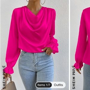Shein top with cowled neckline and ruffled wrists